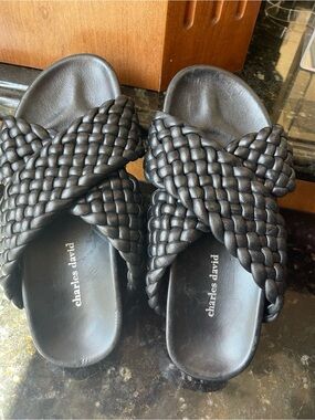 Charles David Black Braided Slip-On Sandals